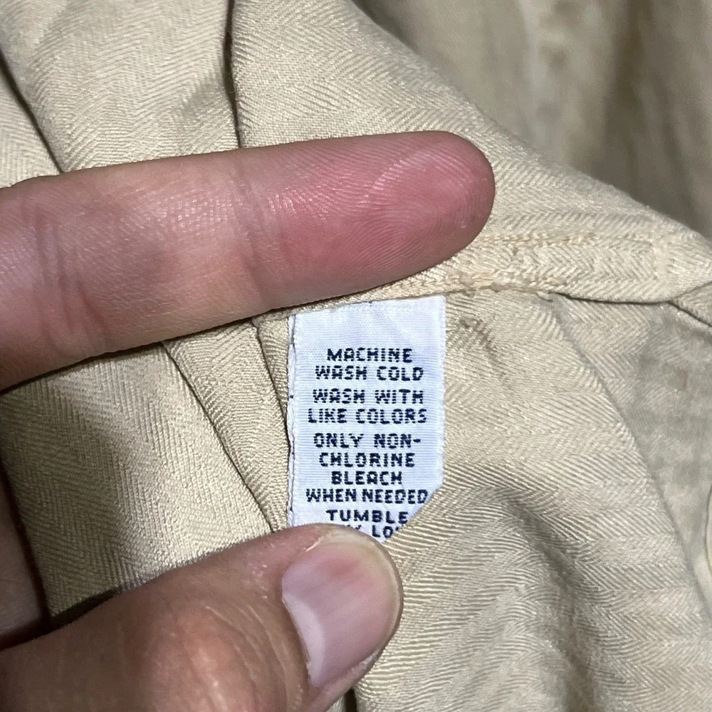 Vintage Polo Ralph Lauren Shirt Mens 4XB Tan Linen Silk Herringbone Short Sleeve